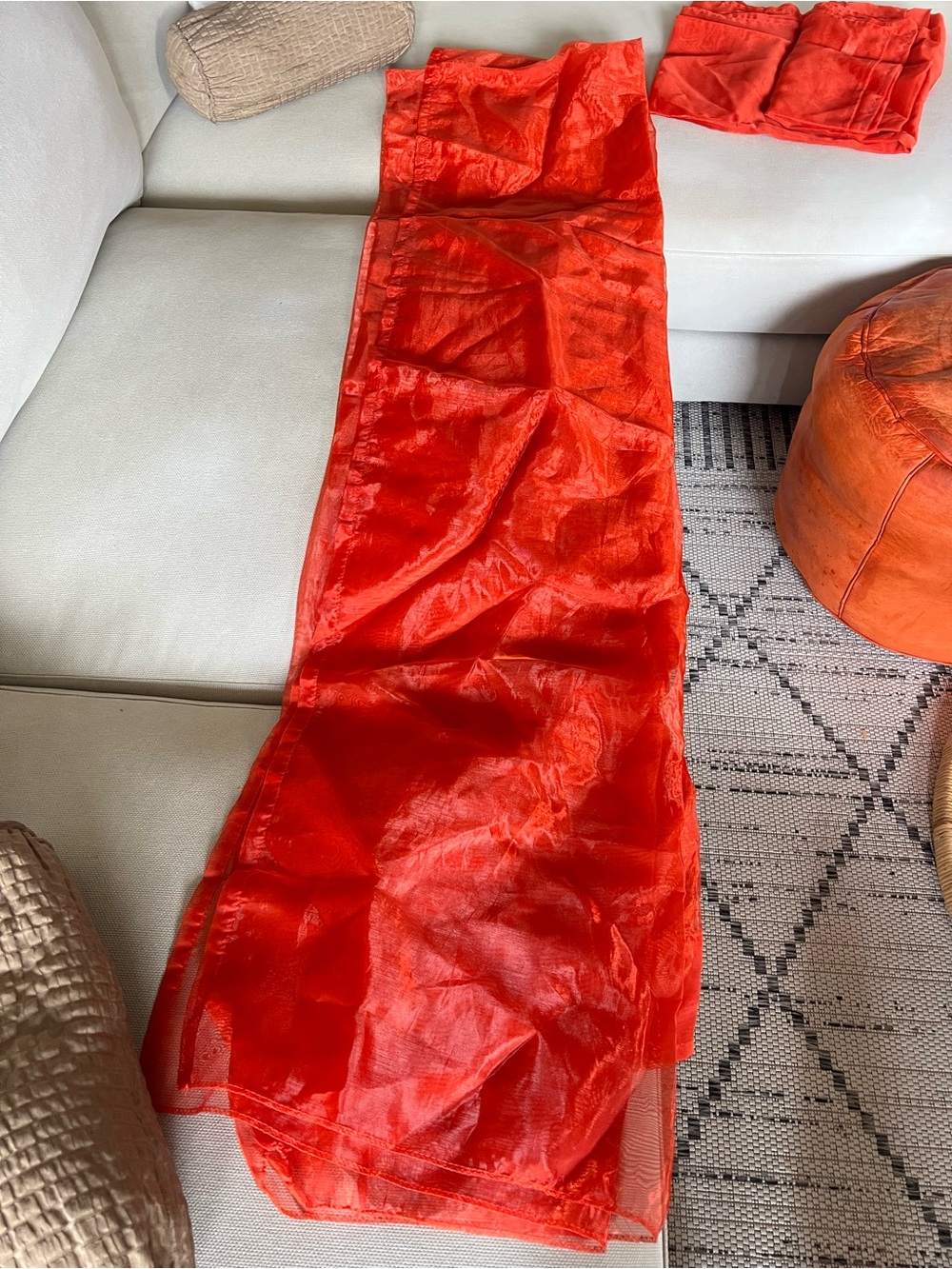 IKEA Vibrant Red/Burnt Orange Sheer Full Length Curtain Panels